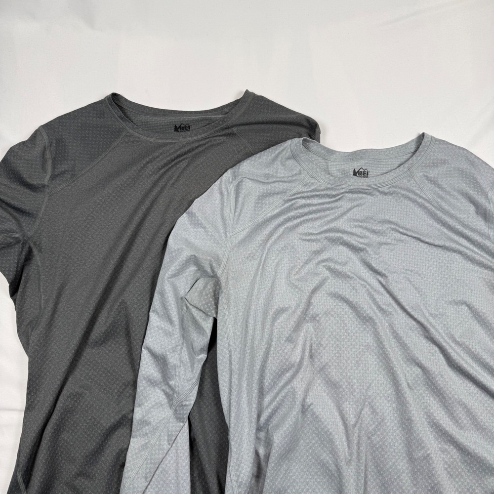 Lot of 2x REI Co-op Womens XL Long Sleeve Performance Shirt Gray Textured Active